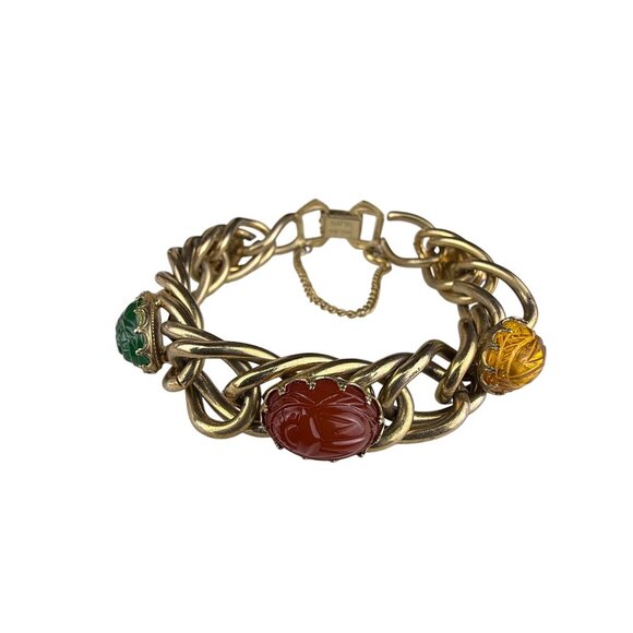 Kafin New York Womens Gold Tone Multi-Stone Scarab Chain Link Bracelet - Picture 1 of 5